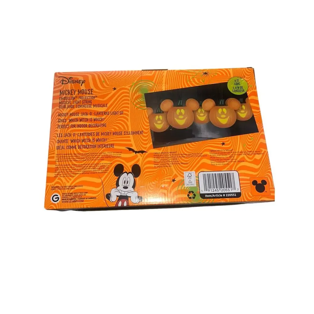 Disney Halloween Mickey Pumpkin Singing Projection Light Up String Lights NEW
